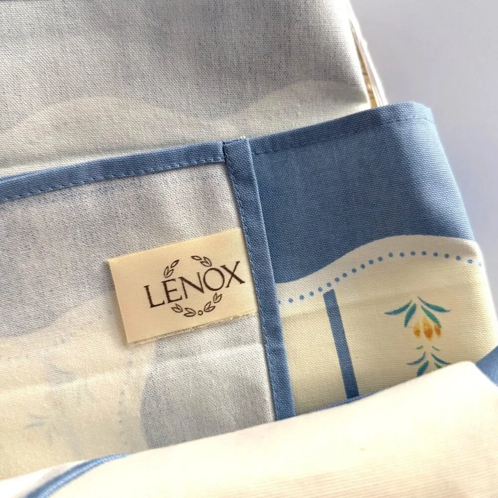 vintage Lenox Provencal Garden blue cream floral tablecloth country farm 80's 12
